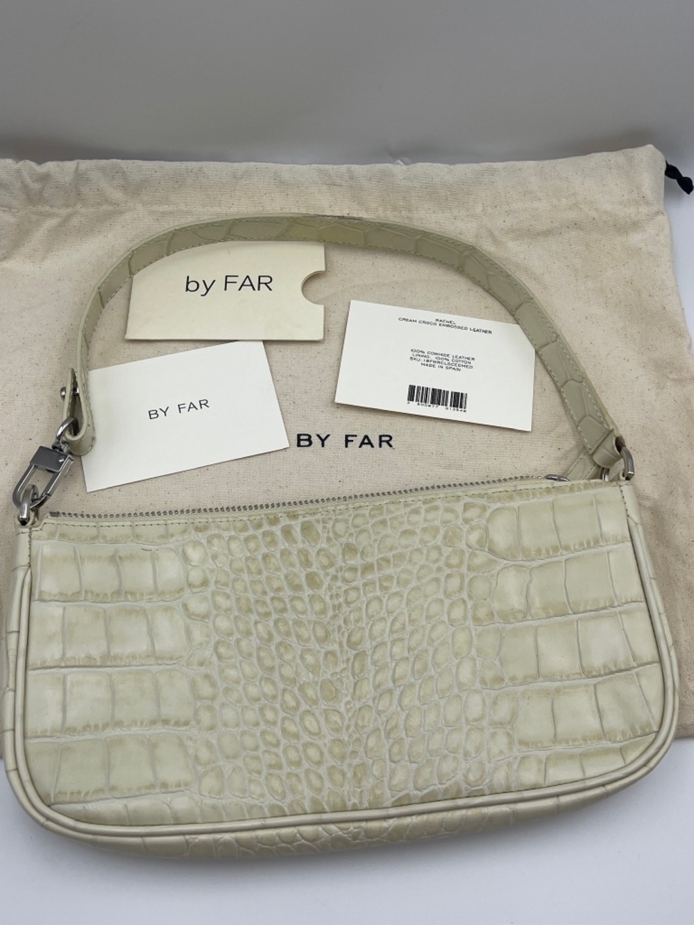BY FAR off-white Cream Croc-Embossed Rachel Shoulder Bag hobo Y2K handbag